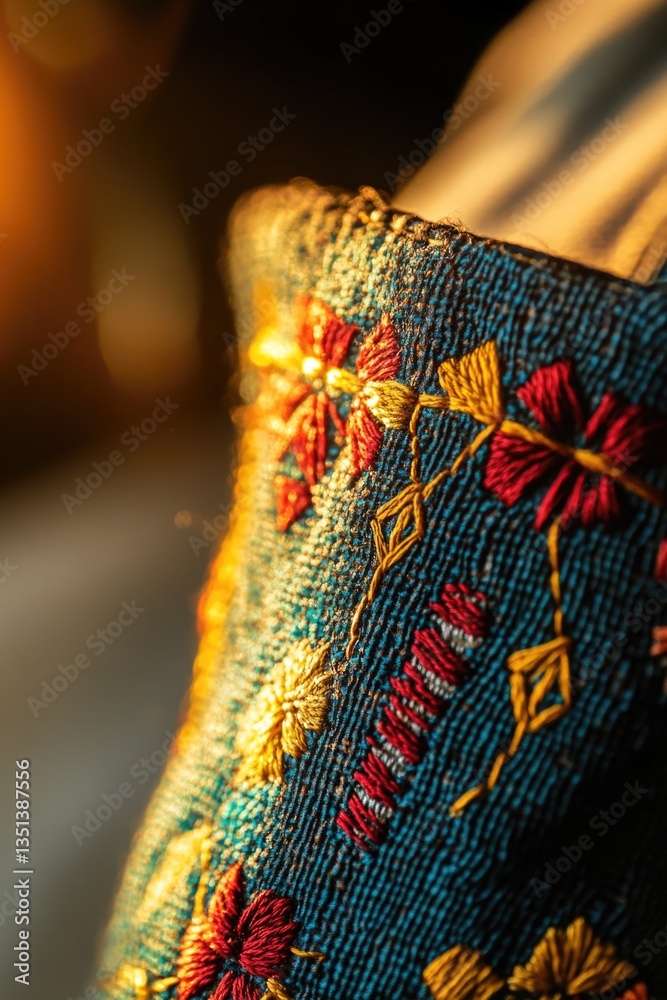 A close-up view of a pillow featuring a beautiful floral pattern
