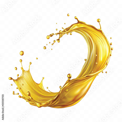 abstract 3d yellow liquid oil or honey splash, flying yellow oil on the air cut isolated on white background 