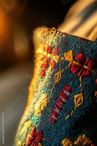 Obraz na płótnie A close-up view of a pillow featuring a beautiful floral pattern w salonie