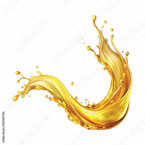 abstract 3d yellow liquid oil or honey splash, flying yellow oil on the air cut isolated on white background 