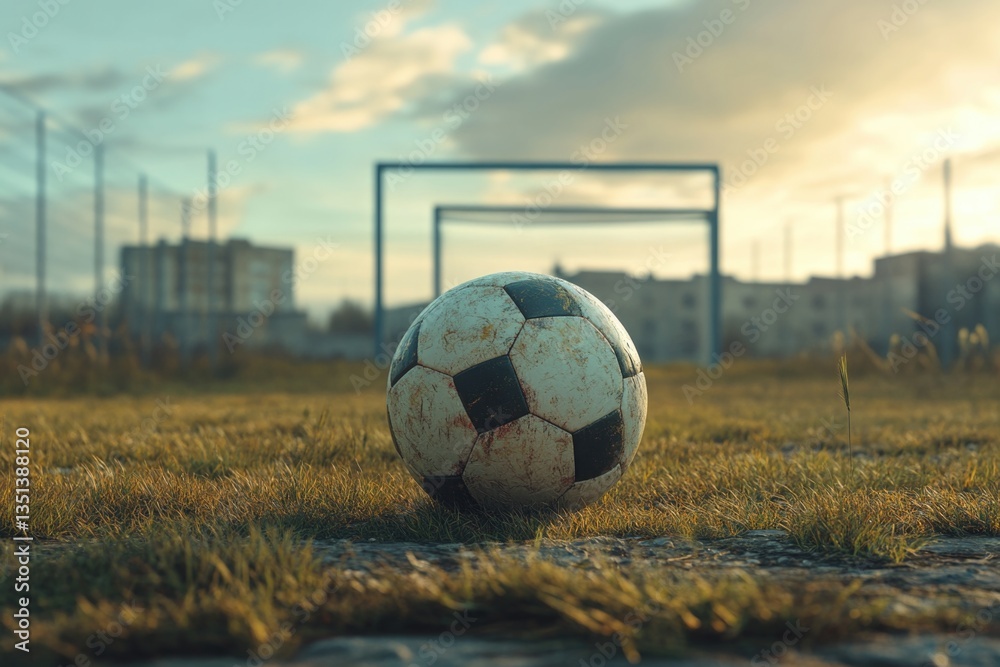 A soccer ball sits alone in the middle of a grassy field, awaiting the start of a game