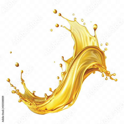 abstract 3d yellow liquid oil or honey splash, flying yellow oil on the air cut isolated on white background 