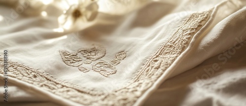Obraz na płótnie A close-up shot of a white cloth with a beautiful flower embroidered on it w salonie