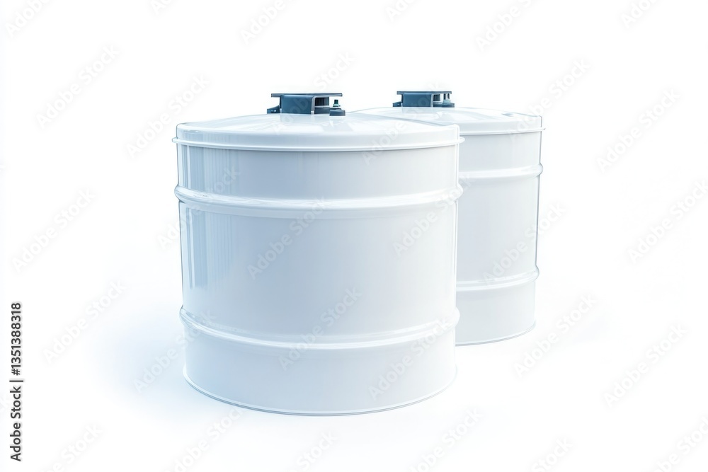 A pair of white barrels sit adjacent to each other, offering a simple and versatile image