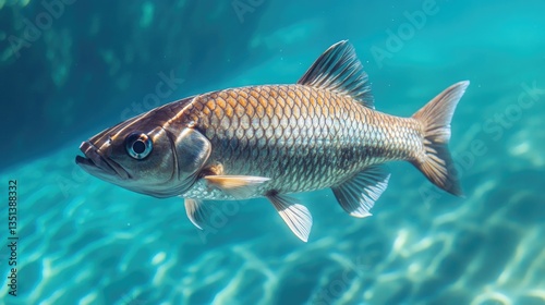 A close-up shot of a fish swimming in calm water