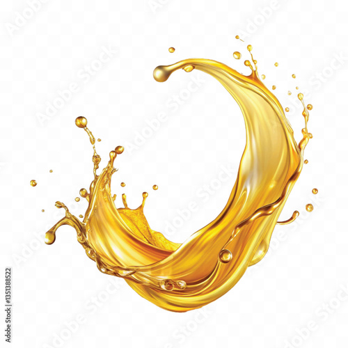 abstract 3d yellow liquid oil or honey splash, flying yellow oil on the air cut isolated on white background 