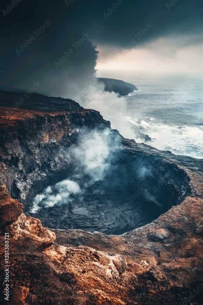 A massive underwater crater in the open ocean, suitable for use as a background or to represent geological disasters