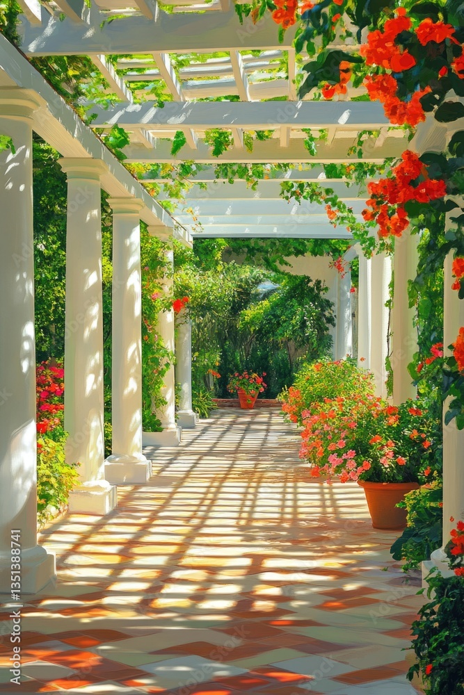 A long path lined with many red flowers