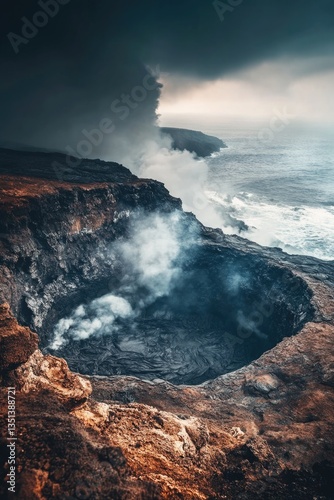 Obraz na płótnie A massive underwater crater in the open ocean, suitable for use as a background or to represent geological disasters w salonie