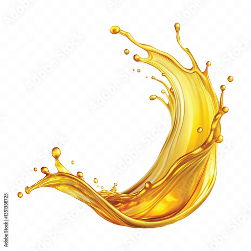 abstract 3d yellow liquid oil or honey splash, flying yellow oil on the air cut isolated on white background 