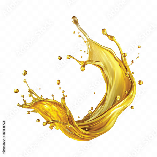 abstract 3d yellow liquid oil or honey splash, flying yellow oil on the air cut isolated on white background 