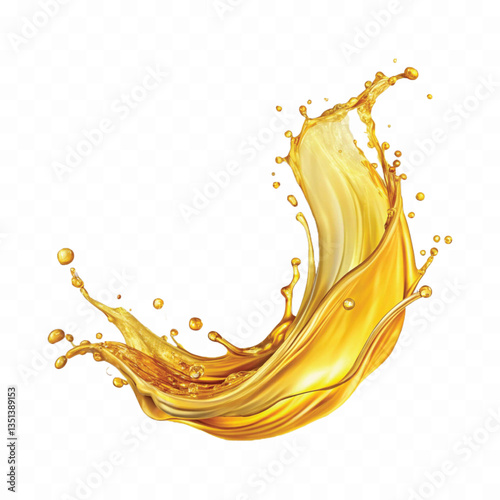 abstract 3d yellow liquid oil or honey splash, flying yellow oil on the air cut isolated on white background 