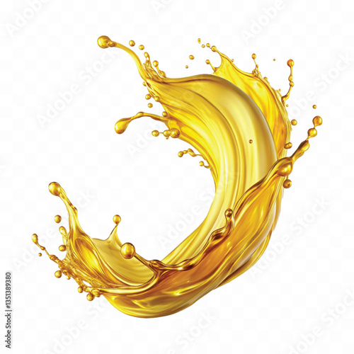 abstract 3d yellow liquid oil or honey splash, flying yellow oil on the air cut isolated on white background 