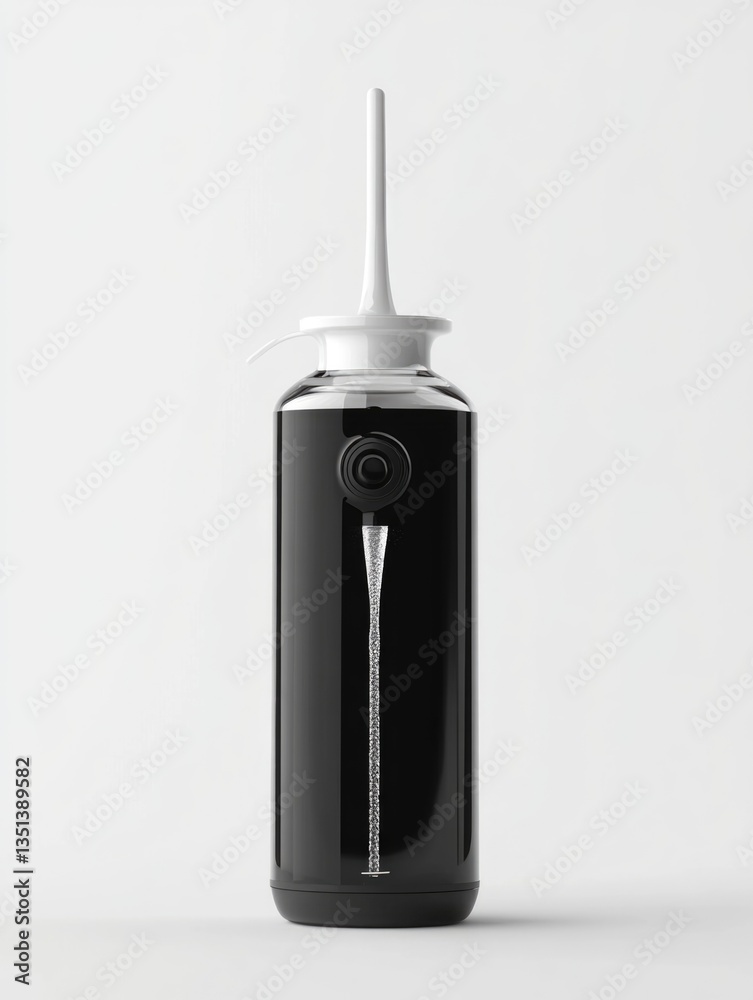 A close-up shot of a toothbrush sitting inside a black plastic bottle