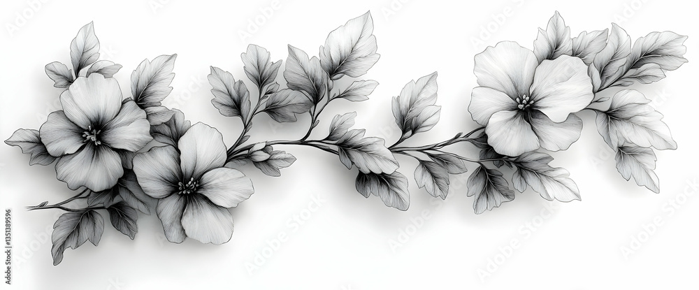 Elegant Black And White Flower Branch Drawing Elegant Black And White Flower Branch Drawing
