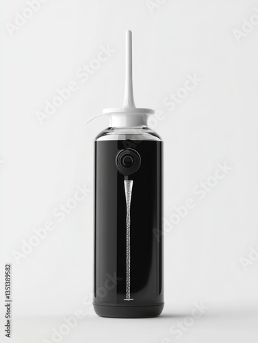 A close-up shot of a toothbrush sitting inside a black plastic bottle