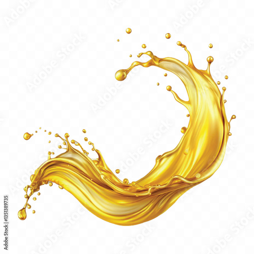 abstract 3d yellow liquid oil or honey splash, flying yellow oil on the air cut isolated on white background 