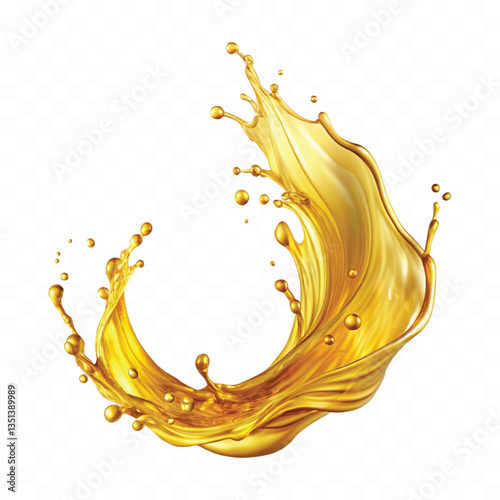 abstract 3d yellow liquid oil or honey splash, flying yellow oil on the air cut isolated on white background 