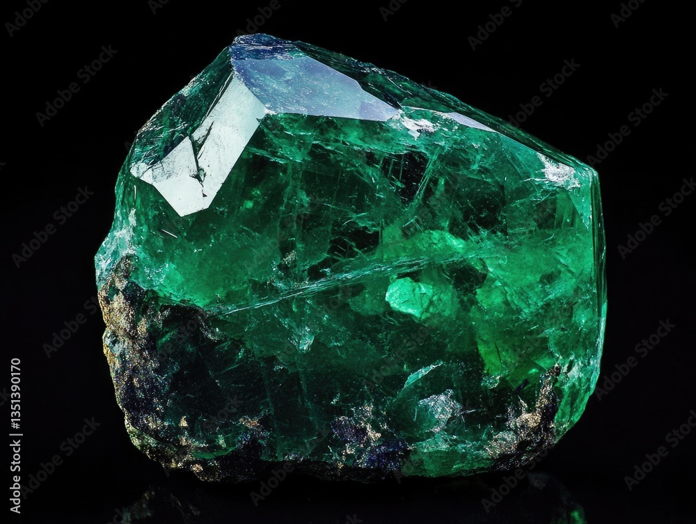 A close-up image of a large green rock sitting on a black surface