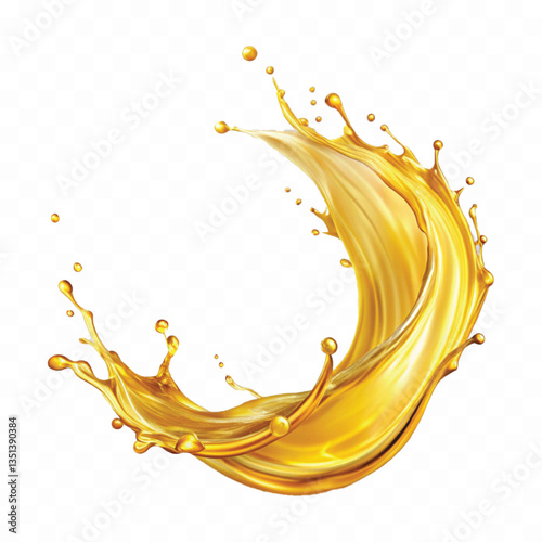 abstract 3d yellow liquid oil or honey splash, flying yellow oil on the air cut isolated on white background 