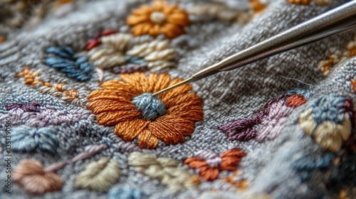 Obraz na płótnie A detailed view of a needle placed on a piece of cloth, ideal for use in textile-related or crafting context w salonie
