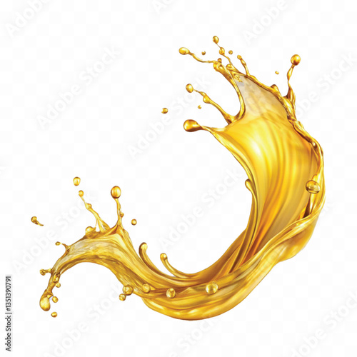 abstract 3d yellow liquid oil or honey splash, flying yellow oil on the air cut isolated on white background 