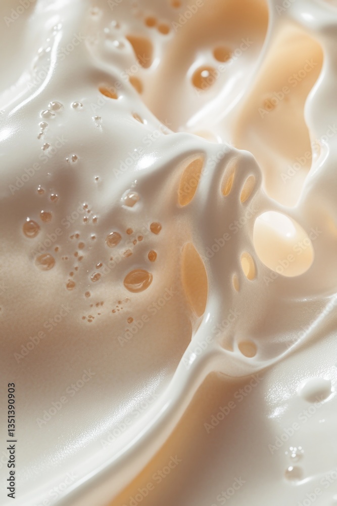 A close-up view of white liquid with subtle texture and clarity