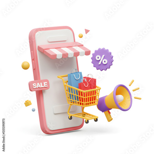 Mobile Shopping and E-Commerce Online Retail and Digital Marketing Illustration