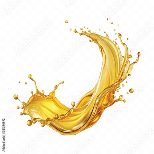 abstract 3d yellow liquid oil or honey splash, flying yellow oil on the air cut isolated on white background 