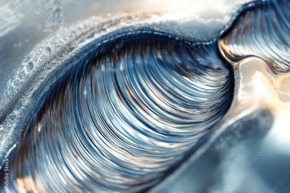 A close-up view of a wave crashing against the ocean surface, with sea foam and water droplets visible