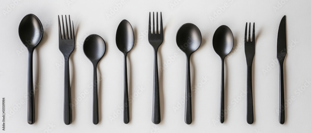 A collection of utensils arranged neatly on a clean white surface