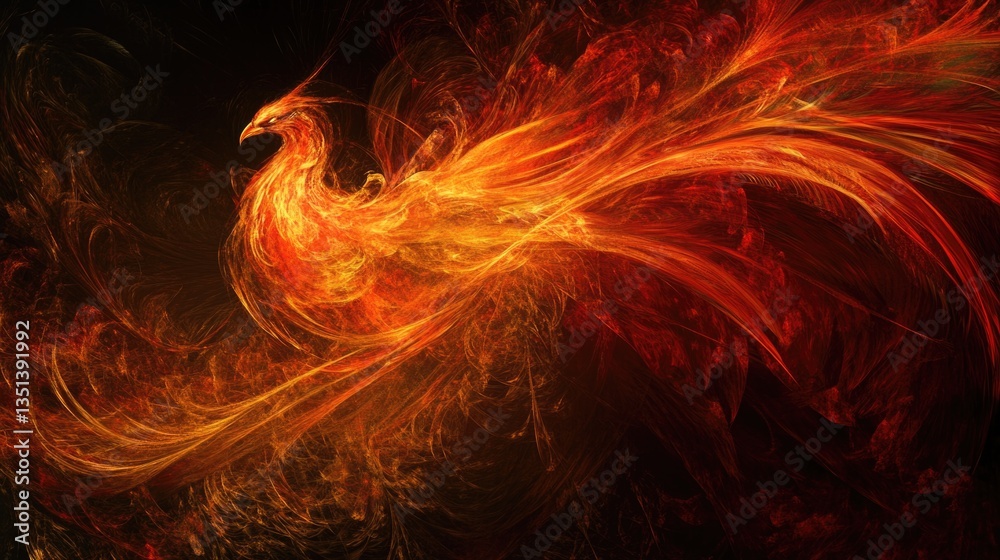A bright red and yellow bird soaring through the sky, wings outstretched