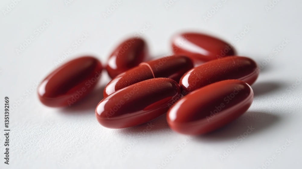 A collection of bright red pills arranged on a flat surface