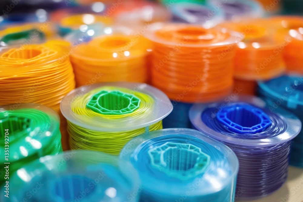 A collection of colorful plastic spools in a close-up shot