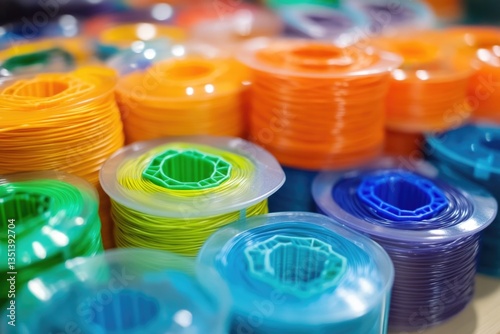 Obraz na płótnie A collection of colorful plastic spools in a close-up shot w salonie