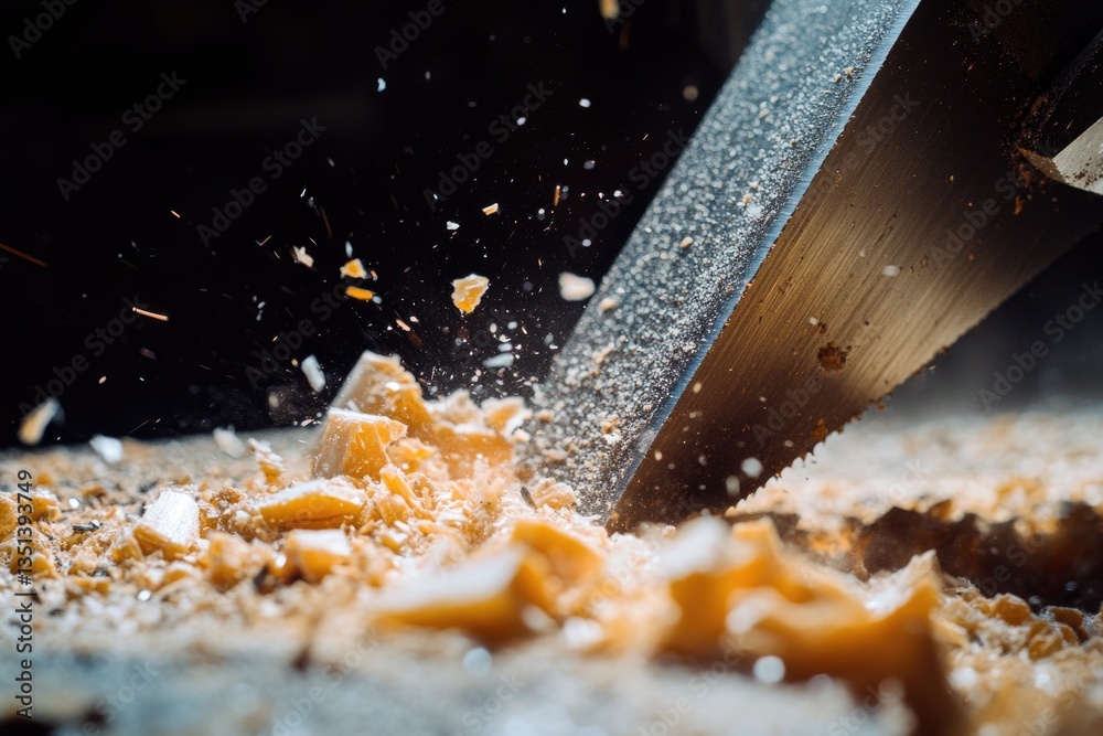 A close-up shot of someone cutting food with a knife