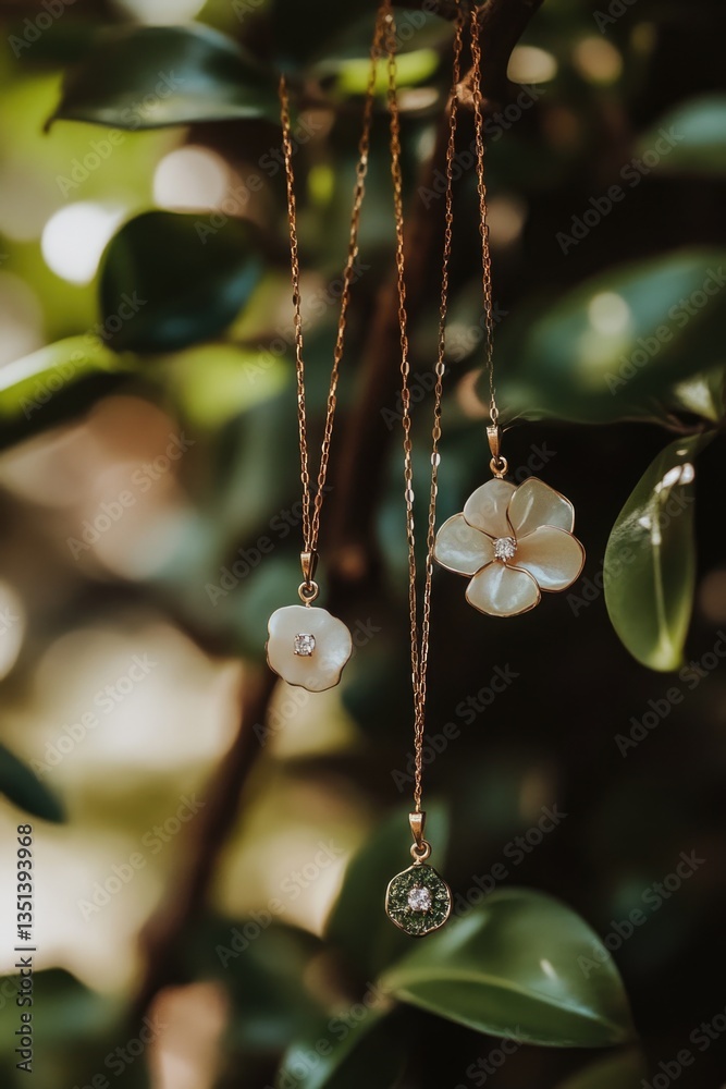 A tree with two necklaces hanging from its branches