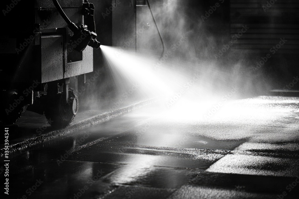 Old-fashioned steam engine on a black and white background