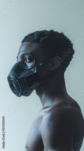 A person in a gas mask, useful for health and safety or survival themes