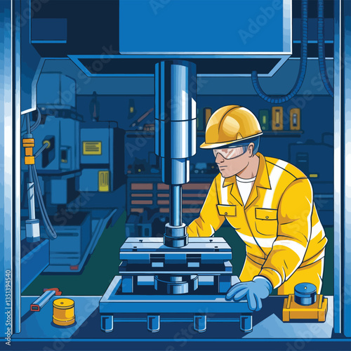 2d vector illustration colorful machine , worker and Industry and its development technology, factories and production lines icon
