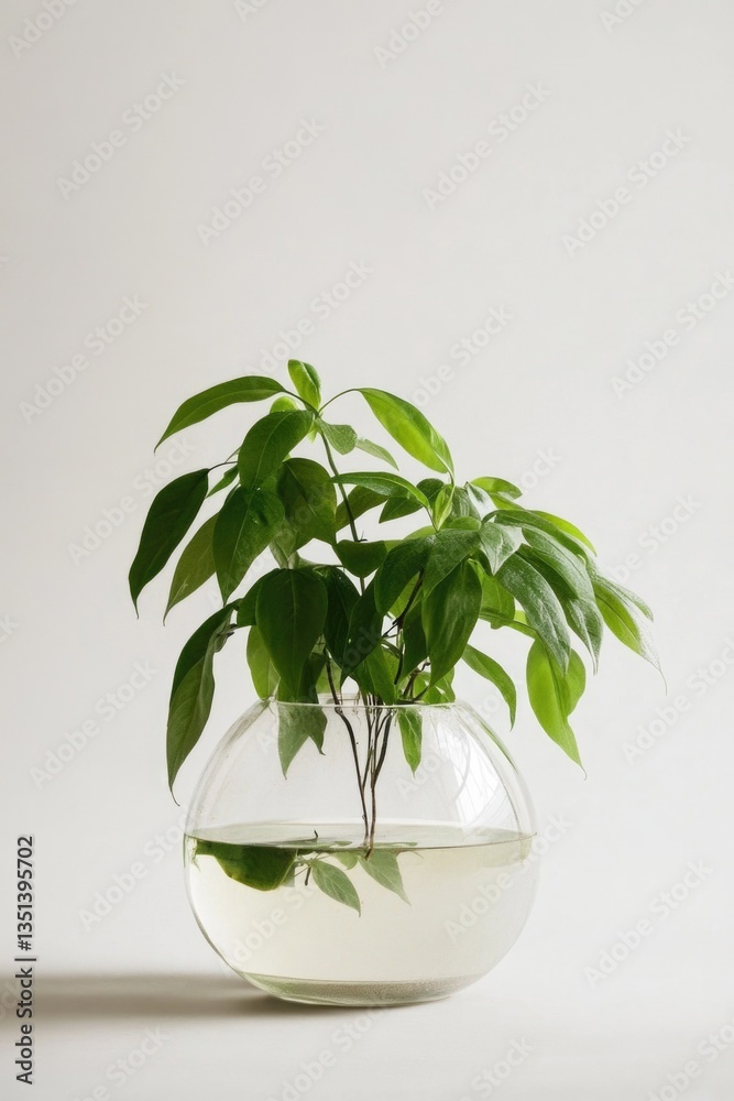 A plant sits peacefully in a glass vase filled with water