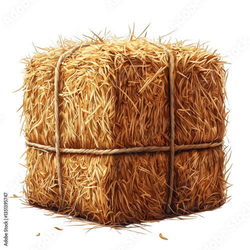 Dry hay bale isolated on transparent or white background