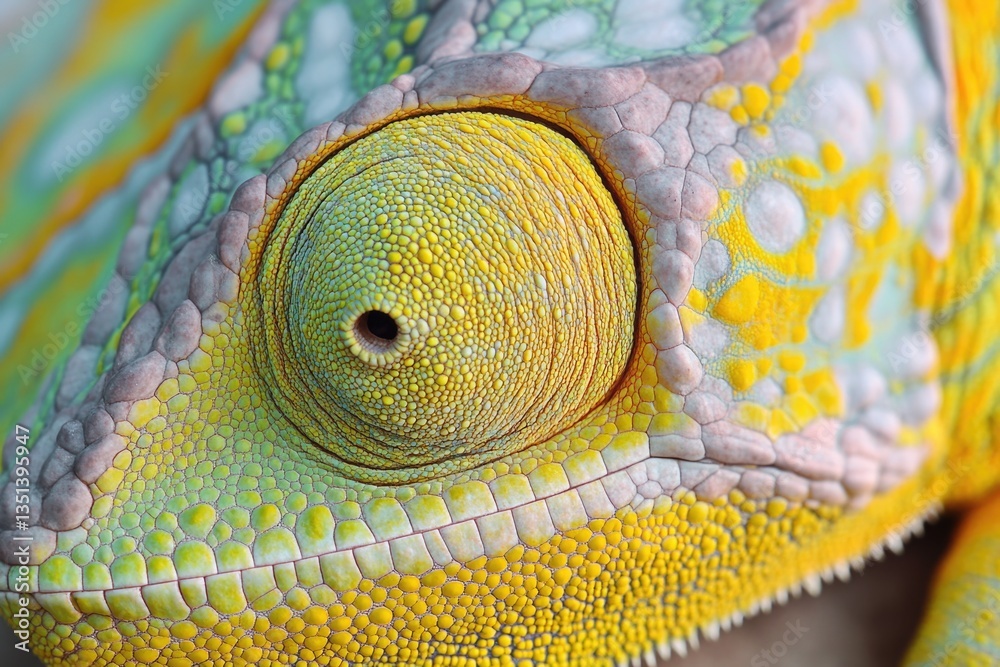Close-up view of a chameleon's eye, great for wildlife or nature photography