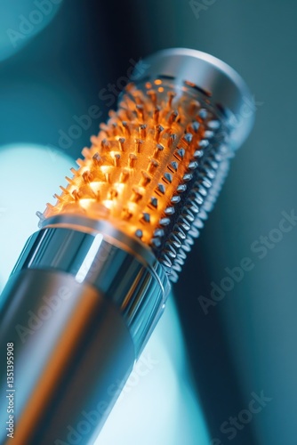 A close-up view of a blow dryer sitting on a table, ready for use