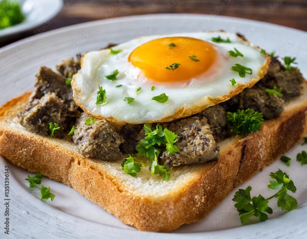 Haggis on toast with a fried egg Haggis on toast with a fried egg