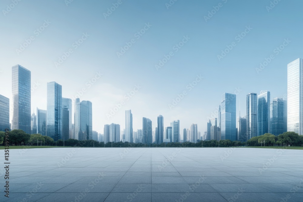Obraz premium rows of towering skyscrapers under clear blue sky represent financial growth and prosperity
