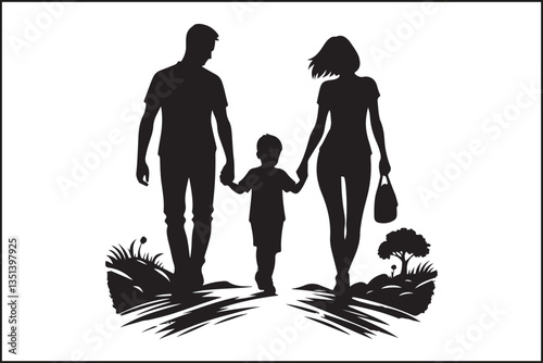 "Heartwarming Family Silhouette - Father, Mother, and Son Bonding Art"

"Timeless Family Love - Father, Mother, and Son Silhouette Wall Decor"