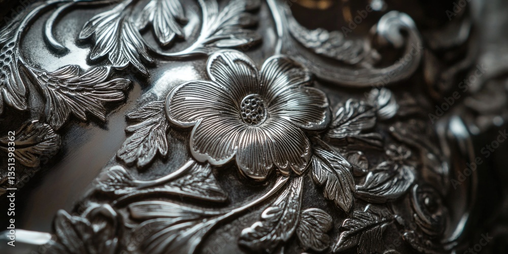 A close-up shot of a metal vase with a single flower