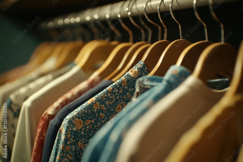 A row of clothes hanging on a rack, waiting to be worn or stored