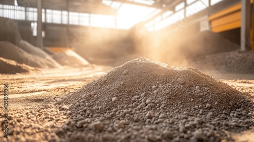 Obraz na płótnie A large pile of dirt sitting on the floor of an industrial warehouse w salonie